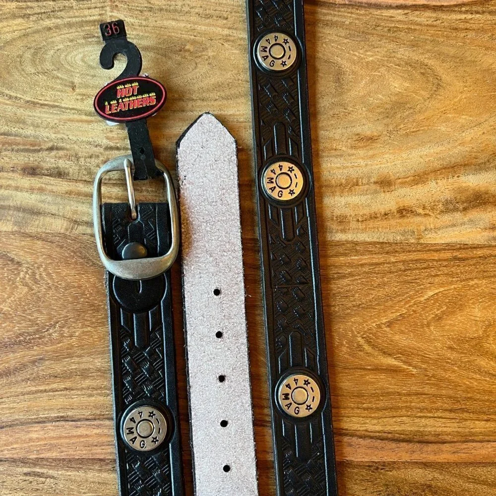 NWT Hot Leathers 44 Mag Studded Black Leather Belt #1